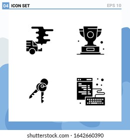 Modern 4 solid style icons. Glyph Symbols for general use. Creative Solid Icon Sign Isolated on White Background. 4 Icons Pack.