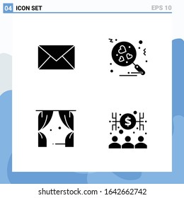 Modern 4 solid style icons. Glyph Symbols for general use. Creative Solid Icon Sign Isolated on White Background. 4 Icons Pack.