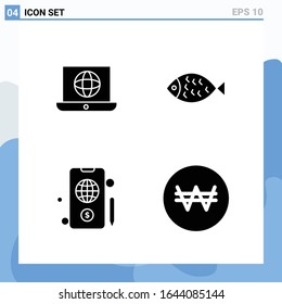 Modern 4 solid style icons. Glyph Symbols for general use. Creative Solid Icon Sign Isolated on White Background. 4 Icons Pack.