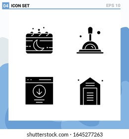 Modern 4 solid style icons. Glyph Symbols for general use. Creative Solid Icon Sign Isolated on White Background. 4 Icons Pack.