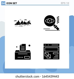 Modern 4 solid style icons. Glyph Symbols for general use. Creative Solid Icon Sign Isolated on White Background. 4 Icons Pack.