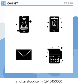 Modern 4 solid style icons. Glyph Symbols for general use. Creative Solid Icon Sign Isolated on White Background. 4 Icons Pack.