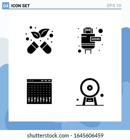 Modern 4 solid style icons. Glyph Symbols for general use. Creative Solid Icon Sign Isolated on White Background. 4 Icons Pack.