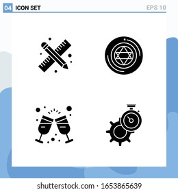 Moderne 4 solide Stilsymbole. Symbole der Glyphe für den allgemeinen Gebrauch. Creative Solid-Symbol-Zeichen einzeln auf weißem Hintergrund. 4 Icons Pack.