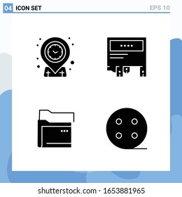 Modern 4 solid style icons. Glyph Symbols for general use. Creative Solid Icon Sign Isolated on White Background. 4 Icons Pack.