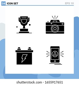Modern 4 solid style icons. Glyph Symbols for general use. Creative Solid Icon Sign Isolated on White Background. 4 Icons Pack.