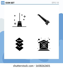 Modern 4 solid style icons. Glyph Symbols for general use. Creative Solid Icon Sign Isolated on White Background. 4 Icons Pack.