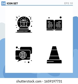 Modern 4 solid style icons. Glyph Symbols for general use. Creative Solid Icon Sign Isolated on White Background. 4 Icons Pack.