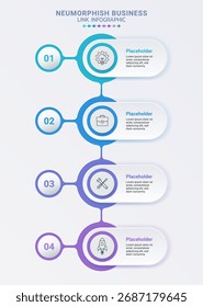 Un moderno fondo de Plantilla de diagrama de infografía de neumorfismo conectado de 4 pasos.