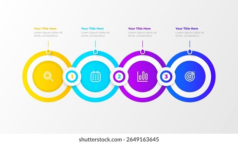 Moderne 4-stappen horizontale infographic sjabloon. Ideaal voor bedrijfspresentaties, workflowprocessen, tijdlijnen en sequentiële opties.