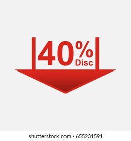 modern 40% discount icon with down arrow