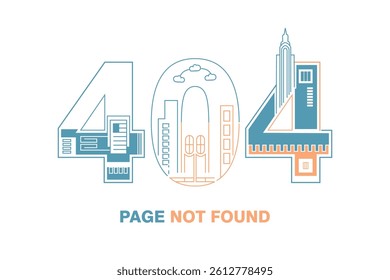Modern 404 Page Not Found Error with Urban Line Art Illustration