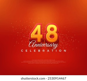 Modern 48th number design, for anniversary celebration in bold red color. Premium vector background for greeting and celebration.