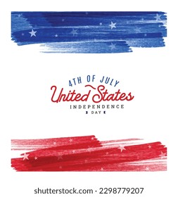 Modern 4th of July banner, greeting design, red and blue brushstroke with stars. Vector design.