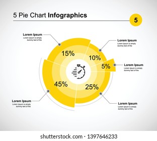 Modern 5 Point pie chart/ circle chart with arrow infographics design element