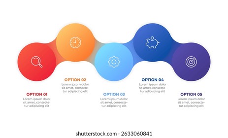 Modern 5 step infographic template. Business elements colorful design with marketing icons. Vector illustration.