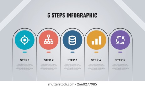 Modelo de vetor de linha do tempo de infográfico moderno de 5 passos | Editável no Illustrator