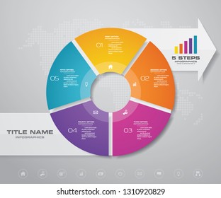 Modern 5 steps pie chart/ circle chart with arrow infographics design element. EPS 10.	
