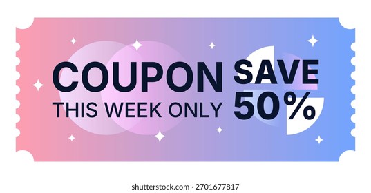 Modern 50% off coupon template. Geometric gradient design for advertising and promotions