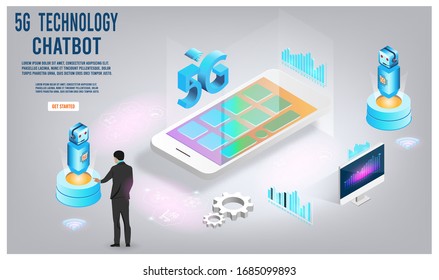 Moderno 5g con concepto Chatbot para sitio web, banner y folleto. 
 Fácil de editar y personalizar. Ilustración del vector