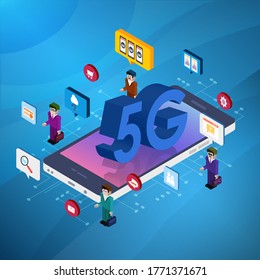 Modern 5G technology concept communication and networking in a digital society. vector illustrator