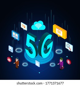 Modern 5G technology concept communication and networking in a digital society. vector, illustrator