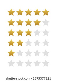 Modern 5-star rating set featuring star icons for reviews, feedback, and quality evaluation. Includes full and empty stars. Ideal for mobile apps, customer reviews, marketing materials.