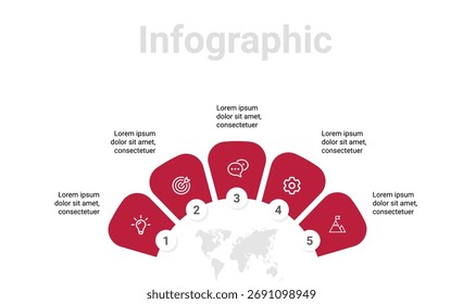Moderna Plantilla de Vector infográfico de 5 pasos para estrategia de negocios, Plan de marketing y presentación de la línea de tiempo del proyecto con íconos de Profesional y diseño limpio