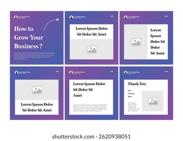 Modern 6 page carousel banner template design. Microblog social media carousel. Six page carousel in portrait frame, seamless, minimalist style with gradient theme