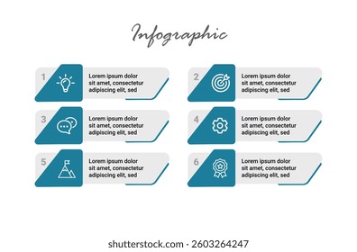 Modern 6 Step Infographic for Presentation, Design, and Process Layout with a Clean and Professional Look