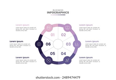 Modern 6 steps business circular infographic template layout minimal flat design for presentation