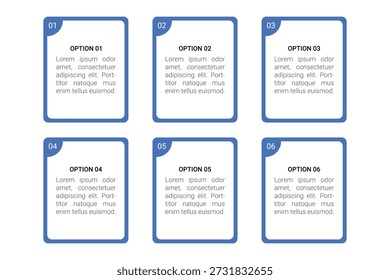 Modern 6 steps infographic template layout. Perfect for business presentations, workflow, process diagram, options list, and corporate planning stages.