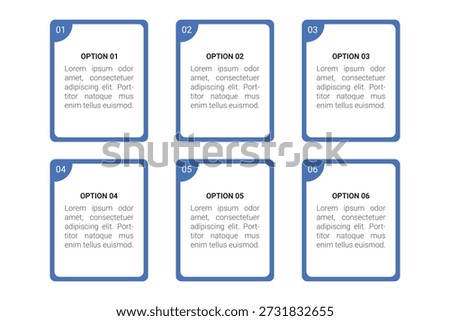 Modern 6 steps infographic template layout. Perfect for business presentations, workflow, process diagram, options list, and corporate planning stages.