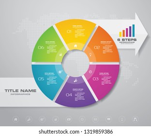 Modern 6 steps pie chart/ circle chart with arrow infographics design element. EPS 10.	