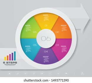 Modern 6 steps pie chart/ circle chart with arrow infographics design element. EPS 10.	