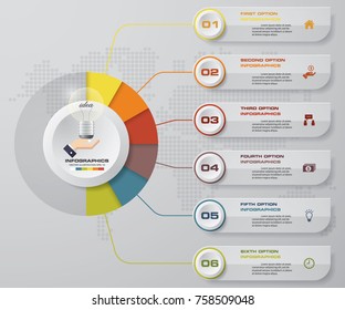 Modern 6 steps process. Simple&Editable abstract design element. EPS10.