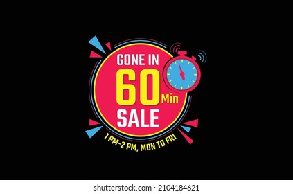 Modern 60 Min Sale, vector banner ribbon limited offer with stop watch