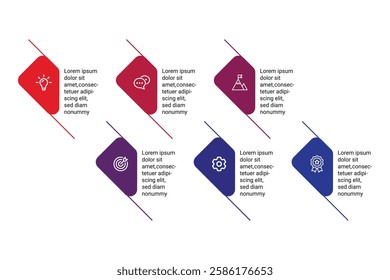 Modern 6-Step Infographic Template for Business Strategy, Workflow, and Marketing Plans. Editable Vector 