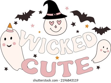 Modern 70s Retro autumn fall and Halloween card hand drawn design, typography banner for poster, greeting card, t-shirt vector illustration isolated on background. Sublimation design