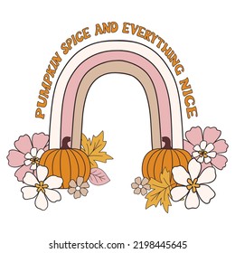 Modern 70s Retro autumn fall and thanksgiving card hand drawn design, typography banner for poster, greeting card, t-shirt vector illustration isolated on background.