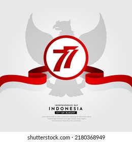 Modern 77 logo indonesia independence day design with wavy flag vector.
