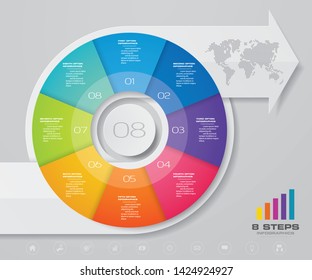 Modern 8 steps pie chart/ circle chart with arrow infographics design element. EPS 10.