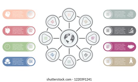 Modern 8 steps presentation business infographics template, infographic elements. Vector.