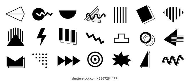 Modern 80s 90s Trendy vector geometric shapes set. Memphis design contemporary retro flat elements collection. Graphic design hipster illustrations pack