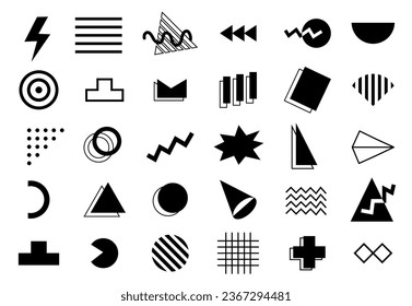 Modern 80s 90s Trendy vector geometric shapes set. Memphis design contemporary retro flat elements collection. Graphic design hipster illustrations pack