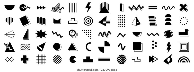 Modern 80s 90s Trendy vector geometric shapes set. Memphis design contemporary retro flat elements collection. Graphic design hipster illustrations pack