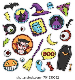 Modern 80s-90s Halloween Fashion Cartoon Illustration Set Suitable for Badges, Pins, Sticker, Patches, Fabric, Denim, Embroidery and Other Fashion Related Purpose