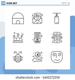 Modern 9 Line style icons. Outline Symbols for general use. Creative Line Icon Sign Isolated on White Background. 9 Icons Pack.