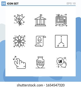 Modern 9 Line style icons. Outline Symbols for general use. Creative Line Icon Sign Isolated on White Background. 9 Icons Pack.