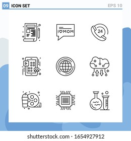 Modern 9 Line style icons. Outline Symbols for general use. Creative Line Icon Sign Isolated on White Background. 9 Icons Pack.